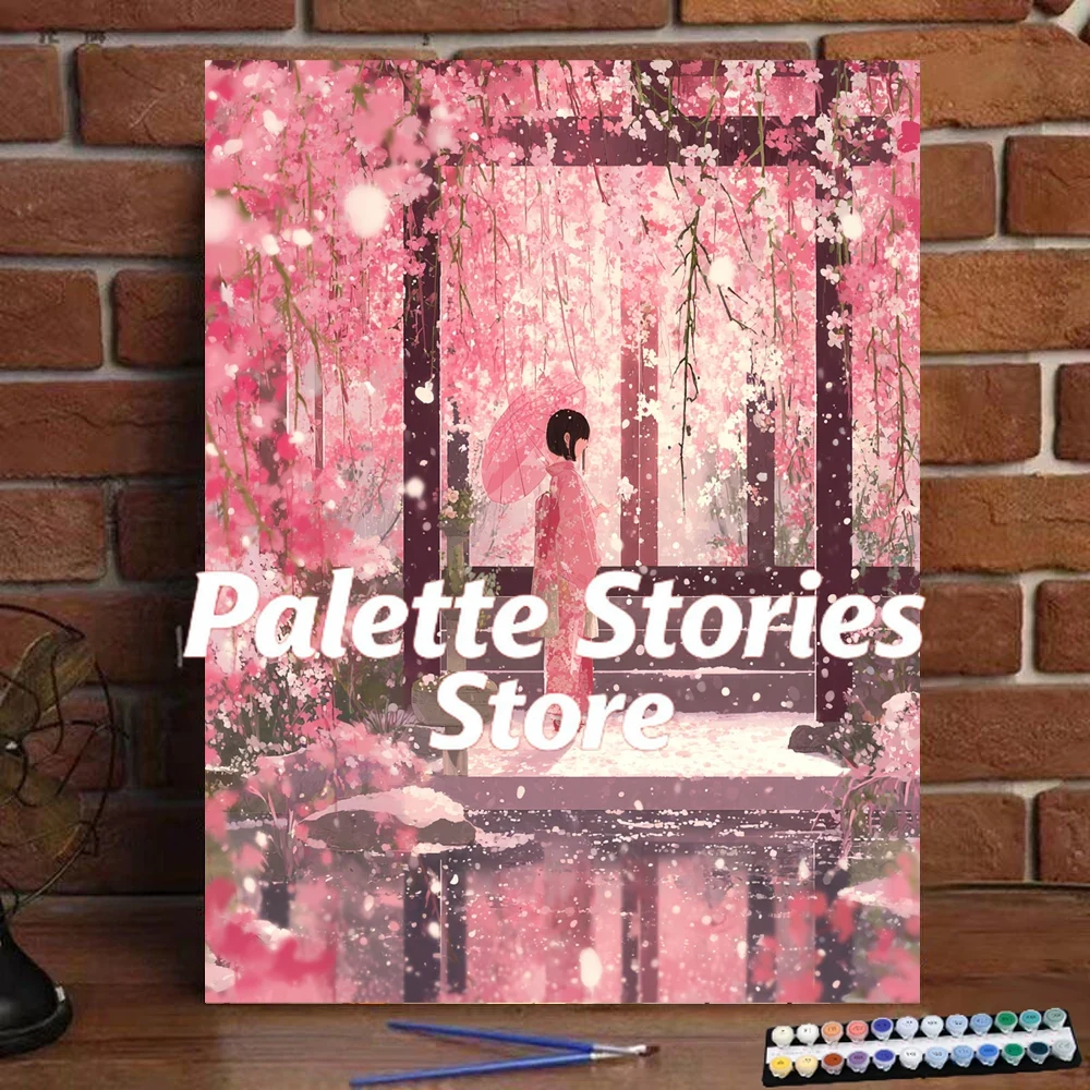 Japanese Lifestyle Gifts - 1 個フレームレス数字で描く絵画和風桜パビリオンデジタル絵画手作り大人子供ギフト壁飾り