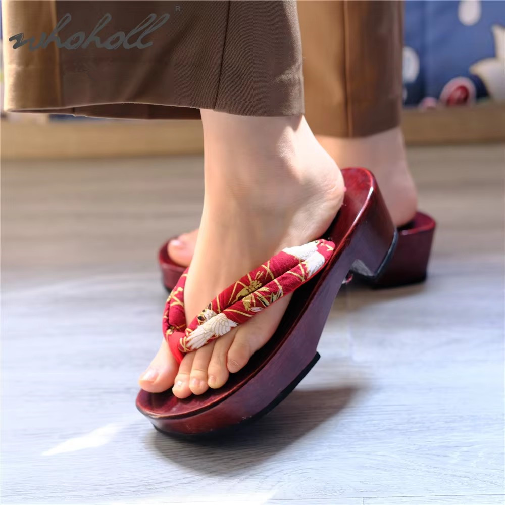 Geta Wooden Sandal - 日本の下駄アニメコスプレシューズコスプレウェッジサンダル女性用スリッパ木製ソールビーチサンダルスリッパクロッグシューズサイズ41 42