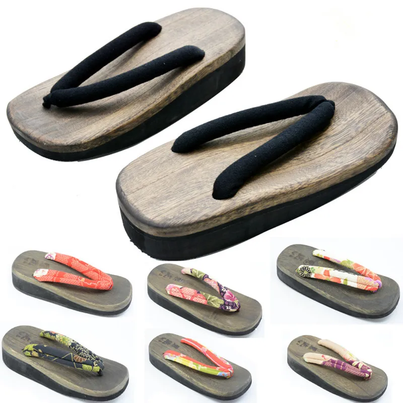 Geta Wooden Sandal - 女性用コスプレシューズ ミッドヒール 日本下駄 クラシック ビーチサンダル 夏用木製サンダル