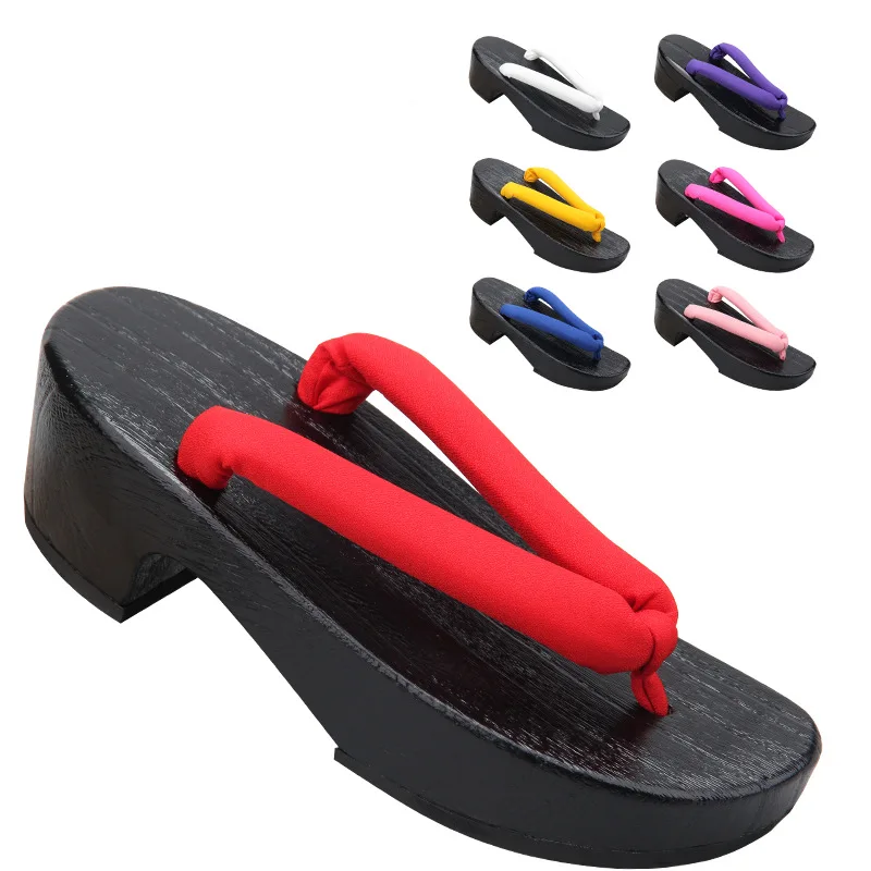 Geta Wooden Sandal - 女性用ブラック三日月形木製サンダルクラシック日本下駄夏用ビーチサンダルコスプレシューズ