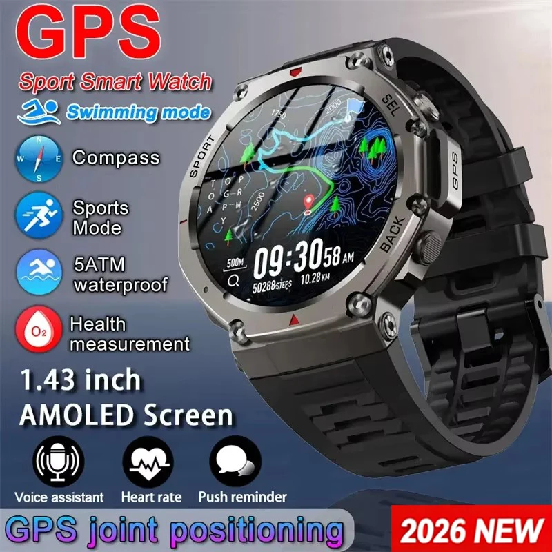 Japanese Lifestyle Called - メンズスマートウォッチ GPS AMOLEDタッチスクリーン 5ATM防水 アウトドアコンパス フィットネス