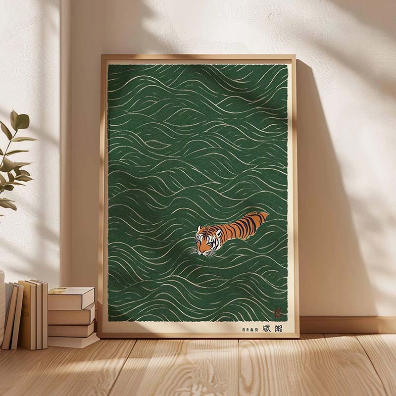 日本の虎の水泳ポスターヴィンテージ浮世絵スタイルキャンバス絵 - Japanese Minimalist Lifestyle のレビューと価格